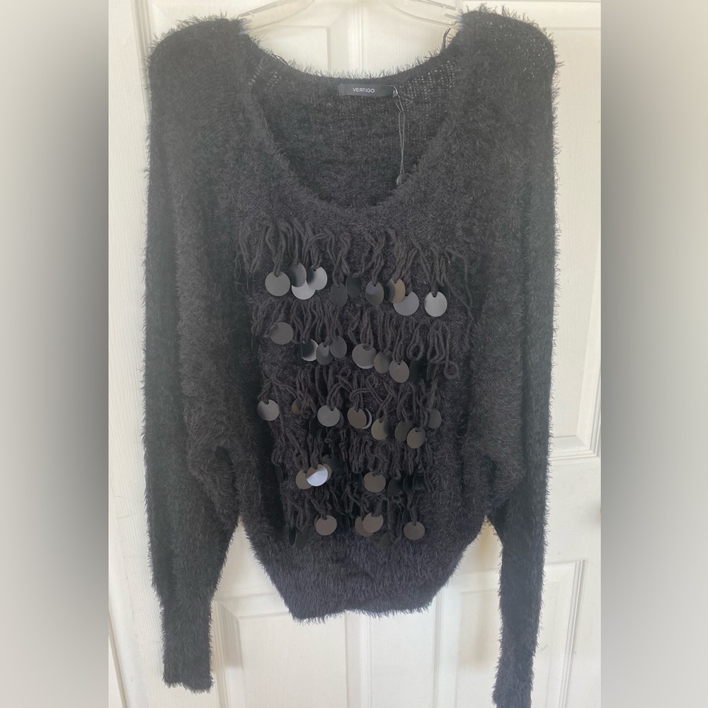 Vertigo NWT Black Fuzzy Sweater with Sequin Details